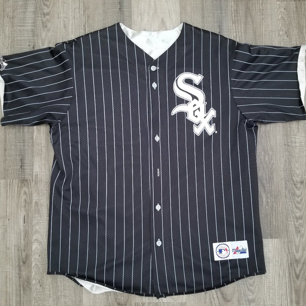Chicago White Sox Pin Stripe Vintage Majestic Baseball Jersey  - Black/Grey